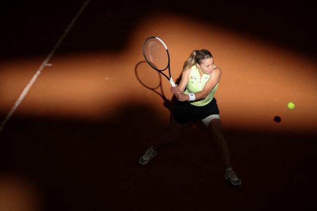 Poland's Maja Chwalinska plays a backhand return to Russia's Diana Shnaider during their women's semi final singles match on day 12 of the French Open tennis tournament on Court Philippe-Chatrier at the Roland-Garros Complex in Paris on June 4, 2026. (Photo by ALAIN JOCARD / AFP)
