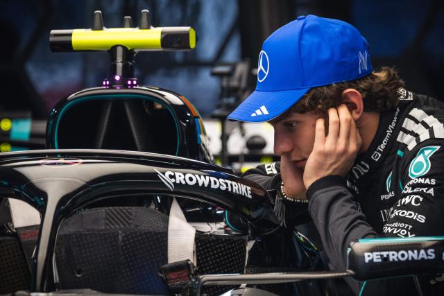Mercedes' Italian driver Kimi Antonelli is seen in the garage at the Circuit de Monaco ahead of the Formula One Monaco Grand Prix in Monaco on June 4, 2026. (Photo by Andrej ISAKOVIC / AFP)