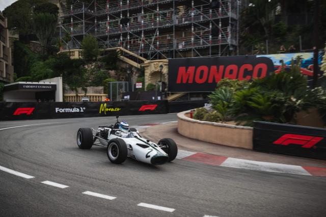 F1 McLaren legend Mika Hakkinen drives an old Formula 1 car as McLaren is celebrating  their 1000th F1 race this weekend at the Circuit de Monaco ahead of the Formula One Monaco Grand Prix in Monaco on June 4, 2026. (Photo by Andrej ISAKOVIC / AFP)