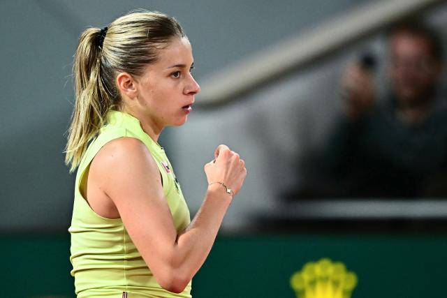 Poland's Maja Chwalinska reacts after a point as she plays against Russia's Diana Shnaider during their women's semi final singles match on day 12 of the French Open tennis tournament on Court Philippe-Chatrier at the Roland-Garros Complex in Paris on June 4, 2026. (Photo by JULIEN DE ROSA / AFP)