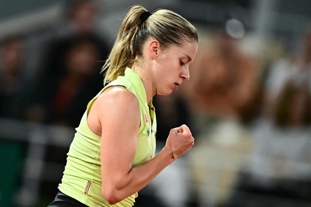 Poland's Maja Chwalinska reacts after a point as she plays against Russia's Diana Shnaider during their women's semi final singles match on day 12 of the French Open tennis tournament on Court Philippe-Chatrier at the Roland-Garros Complex in Paris on June 4, 2026. (Photo by JULIEN DE ROSA / AFP)