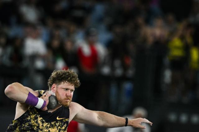 USA's Ryan Crouser competes in the men's Shot Put during the IAAF Diamond League athletics meeting, at the Olympic Stadium, in Rome on June 4, 2026. (Photo by Andreas SOLARO / AFP)