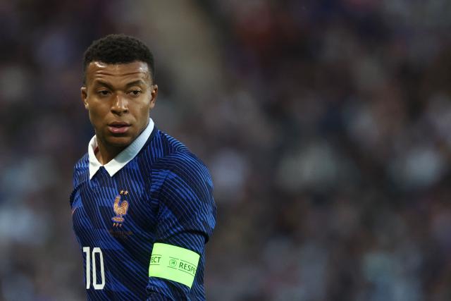 France's forward #10 Kylian Mbappe looks on during the international friendly football match between France and Ivory Coast ahead of the 2026 FIFA World Cup football tournament at the Stade de la Beaujoire in Nantes, western France, on June 4, 2026. (Photo by FRANCK FIFE / AFP)
