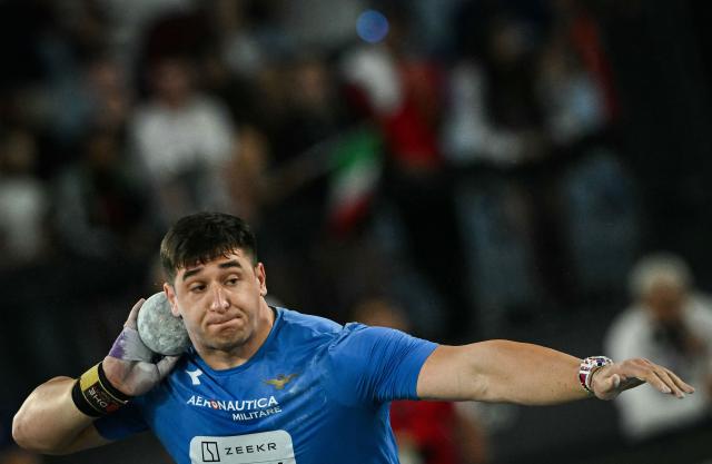 Italy's Leonardo Fabbri competes in the men's Shot Put during the IAAF Diamond League athletics meeting, at the Olympic Stadium, in Rome on June 4, 2026. (Photo by Andreas SOLARO / AFP)