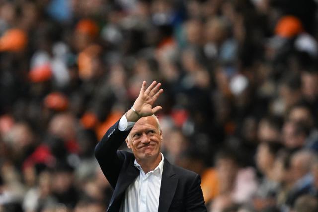France's head coach Didier Deschamps reacts from the sidelines during the international friendly football match between France and Ivory Coast ahead of the 2026 FIFA World Cup football tournament at the Stade de la Beaujoire in Nantes, western France, on June 4, 2026. (Photo by Loic VENANCE / AFP)