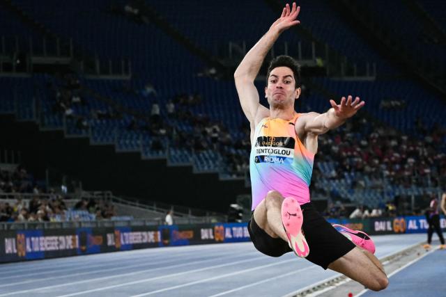 Greece's Miltiadis Tentoglou competes in the men's Long Jump during the IAAF Diamond League athletics meeting, at the Olympic Stadium, in Rome on June 4, 2026. (Photo by Andreas SOLARO / AFP)
