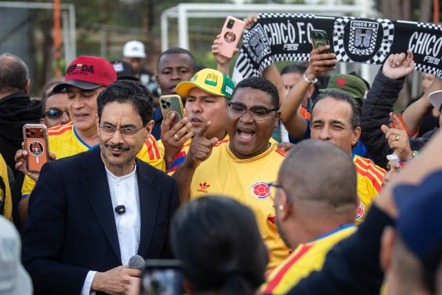 Colombia's presidential candidate for the Pacto Historico Party, Ivan Cepeda, looks on during a campaign rally with organized football fan supporters in Bogota on June 4, 2026. Colombia will hold the runoff presidential election on June 21. (Photo by AFP)