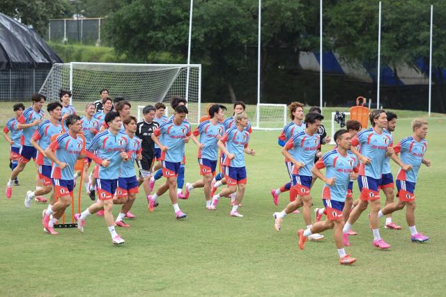 Japan's players take part in a training session at the Club Monterrey Training Center at El Barrial in Santiago, Nuevo Leon State, Mexico, on June 4, 2026, ahead of the FIFA 2026 World Cup football tournament. (Photo by Julio Cesar AGUILAR / AFP)