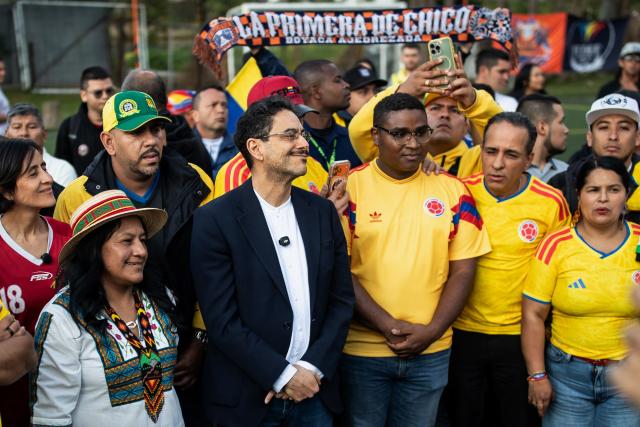 Colombia's vice presidential candidate for the Pacto Historico Party, Aida Quilcue, looks on during a campaign rally for her running mate, Ivan Cepeda, with organized football fan supporters in Bogota on June 4, 2026. Colombia will hold the runoff presidential election on June 21. (Photo by AFP)