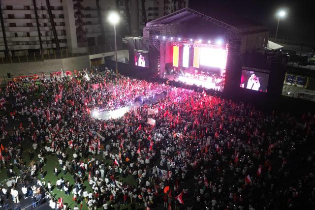 This aerial view shows supporters of Peru’s presidential candidate for the Fuerza Popular party, Keiko Fujimori, waiting for the start of her closing campaign rally in Lima on June 4, 2026. Right-wing candidate Keiko Fujimori and leftist Roberto Sanchez will face off in Peru's presidential runoff on June 7, 2026. (Photo by Anthony Nino de Guzman / AFP)