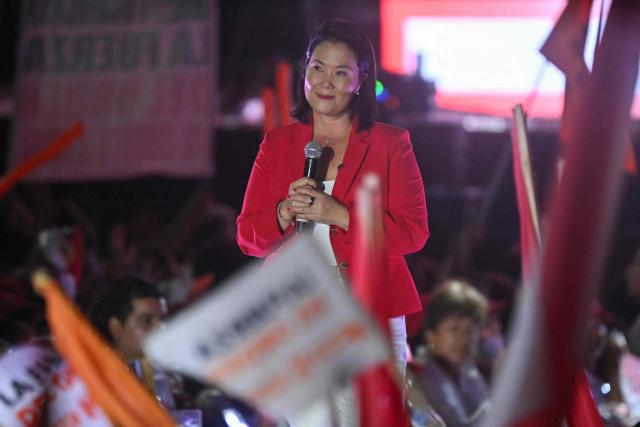 Peru's presidential candidate for the Fuerza Popular party, Keiko Fujimori, gestures during her closing campaign rally in Lima on June 4, 2026. Right-wing candidate Keiko Fujimori and leftist Roberto Sanchez will face off in Peru's presidential runoff on June 7, 2026. (Photo by MARTIN BERNETTI / AFP)