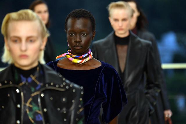 Models walk the runway during The Second Chapter of Hermes Women’s Ready-to-Wear Fall-Winter 2026 fashion show at Hotel Bel-Air in Los Angeles on June 4, 2026. (Photo by Patrick T. Fallon / AFP)