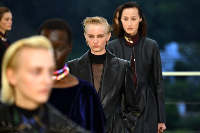 Models walk the runway during The Second Chapter of Hermes Women’s Ready-to-Wear Fall-Winter 2026 fashion show at Hotel Bel-Air in Los Angeles on June 4, 2026. (Photo by Patrick T. Fallon / AFP)
