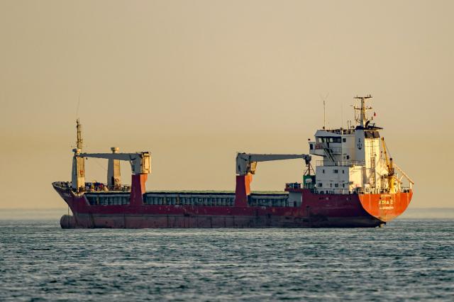 The Mongalia-flagged cargo ship "Azra C" lies at anchor in the Sea of Marmara off Istanbul on June 4, 2026. The Mongolia-flagged cargo ship "Azra C", whose owners were reportedly arrested in connection with an international drug trafficking operation involving another vessel, has been anchored off Zeytinburnu on the European side of Istanbul for months. (Photo by Yasin AKGUL / AFP)