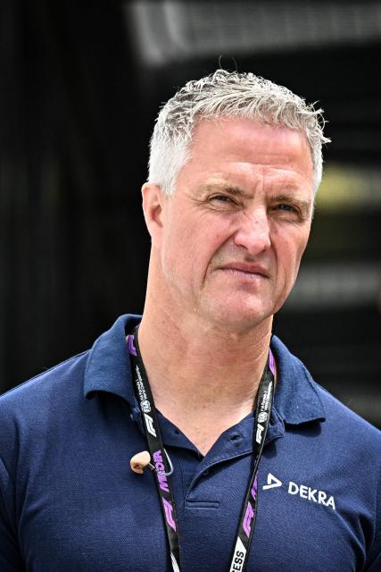 German former racing driver Ralf Schumacher arrives for the first practice session at the Monaco street circuit in Monaco, ahead of the Monaco Formula 1 Grand Prix, on June 5, 2026. (Photo by Gabriel BOUYS / AFP)