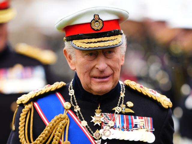 Britain's King Charles III, Captain General Royal Marines attends a ceremony for the presentation of New Colours to the 40, 42, 43 and 45 Commando Royal Marines, at Windsor Castle, June 5, 2026. (Photo by Aaron Chown / POOL / AFP)