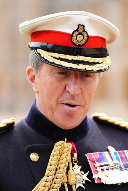 First Sea Lord and Commandant General Royal Marines, General Gwyn Jenkins  attends a ceremony for the presentation of New Colours to the 40, 42, 43 and 45 Commando Royal Marines, at Windsor Castle, June 5, 2026. (Photo by Aaron Chown / POOL / AFP)