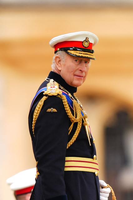 Britain's King Charles III, Captain General Royal Marines, during a ceremony for the presentation of New Colours to the 40, 42, 43 and 45 Commando Royal Marines, at Windsor Castle, June 5, 2026. (Photo by Aaron Chown / POOL / AFP)