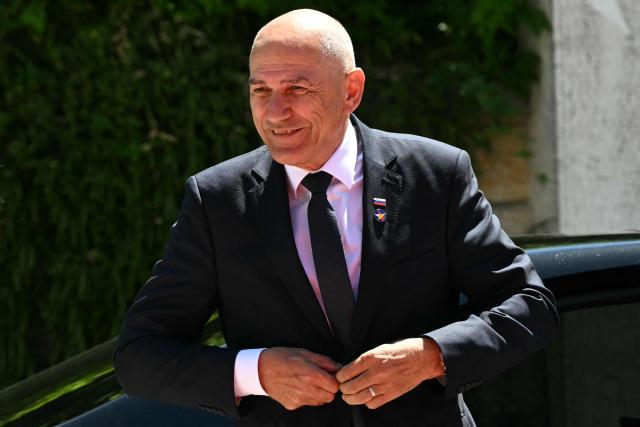 Slovenian Prime Minister Janez Jansa arrives ahead of the EU-Western Balkans Summit at Porto Montenegro in Tivat on June 5, 2026. The summit brings together leaders from EU member states and the six Western Balkans partners to discuss enlargement and gradual integration into the EU single market. (Photo by SAVO PRELEVIC / AFP)