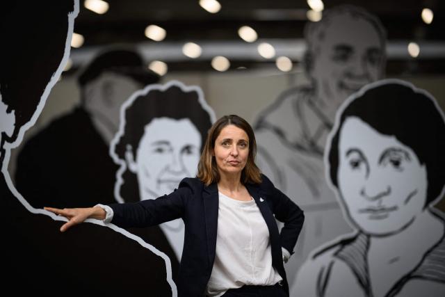 CGT leader Sophie Binet poses after being re-elected as General Secretary during the 54th congress of the General Confederation of Labour (CGT) French trade union in Tours, central France, on June 5, 2026. (Photo by Loic VENANCE / AFP)
