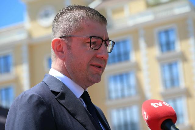 North Macedonian Prime Minister Hristijan Mickoski speaks to the press during an EU-Western Balkans Summit at Porto Montenegro in Tivat on June 5, 2026. (Photo by SAVO PRELEVIC / AFP)