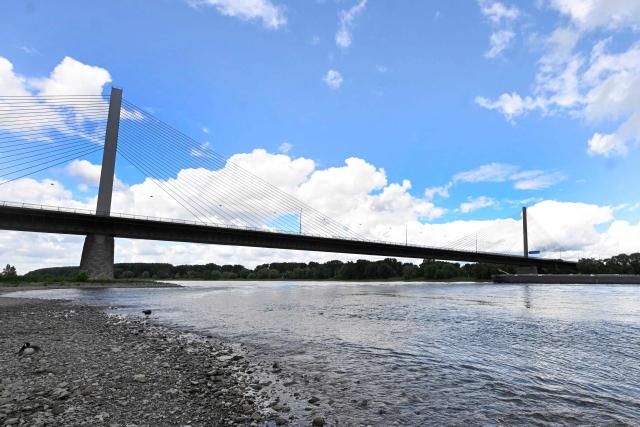 A photo taken on June 5, 2026 shows the Nord-Bruecke (North Bridge) across the Rhine river in Bonn, western Germany, after it was closed to all traffic due to its dilapidated state. (Photo by Roberto Pfeil / AFP)