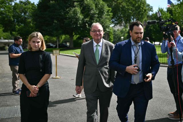 Kevin Hassett, Director of the National Economic Council of the United States, departs after speaking to reporters outside the White House in Washington, DC, on June 5, 2026. US job growth surged past expectations in May with the unemployment rate remaining steady, as the labor market in the world's largest economy showed signs of firming after months of turbulence. Total nonfarm payroll employment increased by 172,000 in May, and the unemployment rate was unchanged at 4.3 percent, the US Bureau of Labor Statistics said on Friday. (Photo by Kent NISHIMURA / AFP)