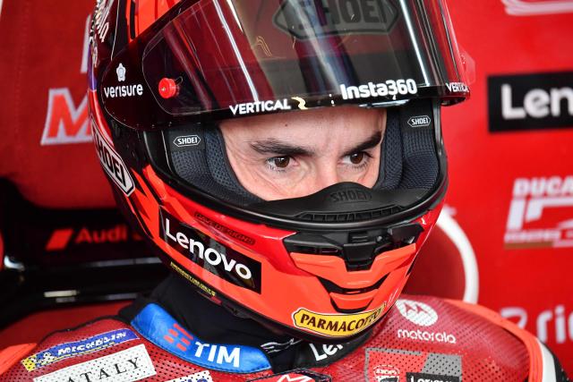 Ducati Lenovo Team's Marc Marquez prepares prior to the Practice session at the Balaton Park Circuit in Balatonfokajar, Hungary, on June 5, 2026, ahead of the Hungarian Motorcycle MotoGP Grand Prix. (Photo by FERENC ISZA / AFP)
