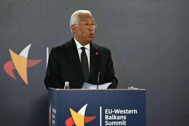 European Council President Antonio Costa gives a press conference during an EU-Western Balkans Summit at Porto Montenegro in Tivat on June 5, 2026. (Photo by SAVO PRELEVIC / AFP)