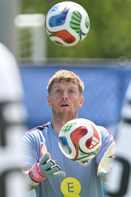 England's goalkeeper Jordan Pickford participates in a training session at The Gardens North County District Park in Palm Beach Gardens, Florida on June 5, 2026, the day before a friendly match against New Zealand. (Photo by CHANDAN KHANNA / AFP)
