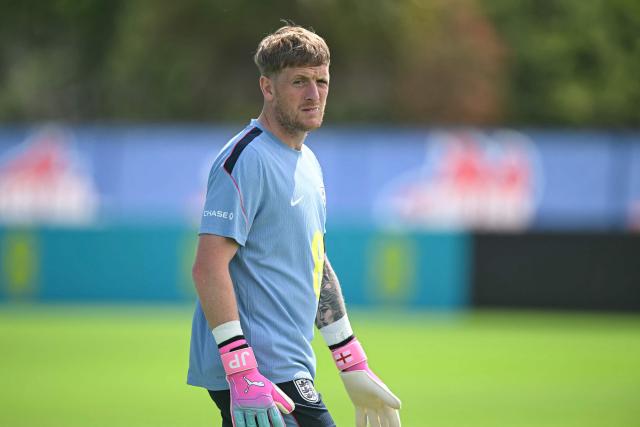 England's goalkeeper Jordan Pickford participates in a training session at The Gardens North County District Park in Palm Beach Gardens, Florida on June 5, 2026, the day before a friendly match against New Zealand. (Photo by CHANDAN KHANNA / AFP)