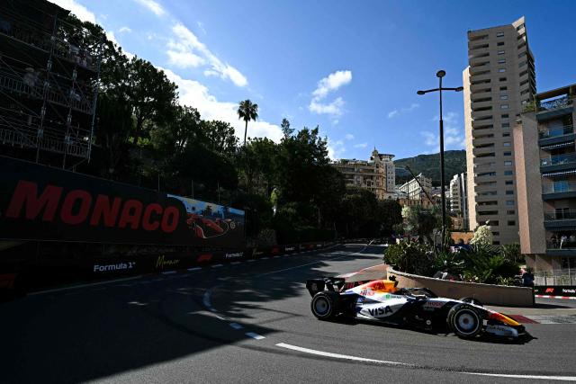 Racing Bulls' British driver Arvid Lindblad takes part in the second practice session at the Monaco street circuit in Monaco, ahead of the Monaco Formula 1 Grand Prix, on June 5, 2026. (Photo by Gabriel BOUYS / AFP)