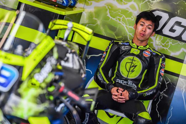 Team Trackhouse Racing MotoGP's Ai Ogura looks on during the Practice session at the Balaton Park Circuit in Balatonfokajar, Hungary, on June 5, 2026, ahead of the Hungarian Motorcycle MotoGP Grand Prix. (Photo by FERENC ISZA / AFP)