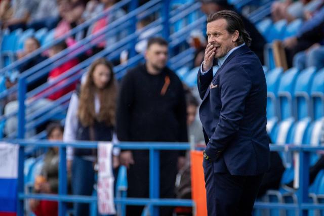 Finland's headcoach Marko Saloranta  follows the action from the sidelines during the Women's FIFA World Cup Group B3, qualifying football match between Slovakia and Finland at the FC Nitra Stadium in Nitra, Slovakia, on June 5, 2026. (Photo by TOMAS BENEDIKOVIC / AFP)