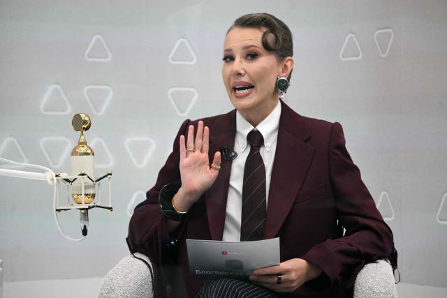 Journalist and socialite Ksenia Sobchak attends the St. Petersburg International Economic Forum (SPIEF) in Saint Petersburg on June 5, 2026. (Photo by Olga MALTSEVA / AFP)