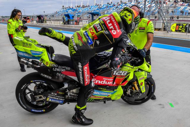Team Pertamina Enduro VR46 Racing Team's Fabio Di Giannantonio starts for the Practice session at the Balaton Park Circuit in Balatonfokajar, Hungary, on June 5, 2026, ahead of the Hungarian Motorcycle MotoGP Grand Prix. (Photo by FERENC ISZA / AFP)