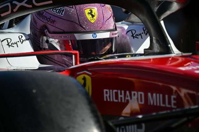 Ferrari's British driver Lewis Hamilton leaves the garage to take part in the second practice session at the Monaco street circuit in Monaco, ahead of the Monaco Formula 1 Grand Prix, on June 5, 2026. (Photo by Andrej ISAKOVIC / AFP)