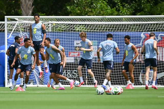 Team England holds a training session at The Gardens North County District Park in Palm Beach Gardens, Florida on June 5, 2026, the day before a friendly match against New Zealand. (Photo by CHANDAN KHANNA / AFP)