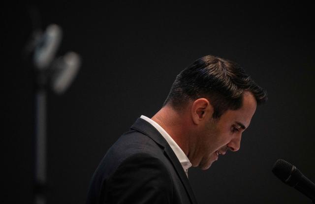 Leader of the Christian Democratic Union (CDU) in Mecklenburg–Western Pomerania and main candidate in upcoming state elections Daniel Peters addresses delegates at the 41st CDU Mecklenburg–Western Pomerania Party Congress in Linstow, on June 5, 2026. (Photo by John MACDOUGALL / AFP)