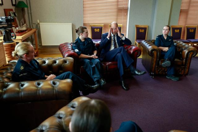 Britain's Prince William, Prince of Wales, meets a group of women of the Submarine Service in the Supermess at HM Naval Base Clyde on June 2, 2026 in Faslane, Scotland. Prince Wlliam, Prince of Wales, of Wales, Commodore-in-Chief of the Submarine Service, visited HM Naval Base Clyde (also known as Faslane) to mark the 125th anniversary of the Royal Navy's Submarine Service. (Photo by Jeff J Mitchell / POOL / AFP)