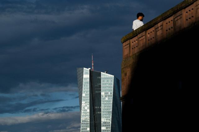 A man stands in front of the European Central Bank (ECB) headquarters in Frankfurt am Main, western Germany, on June 5, 2026. The ECB holds its next meeting on Thursday, June 11. (Photo by Kirill KUDRYAVTSEV / AFP)