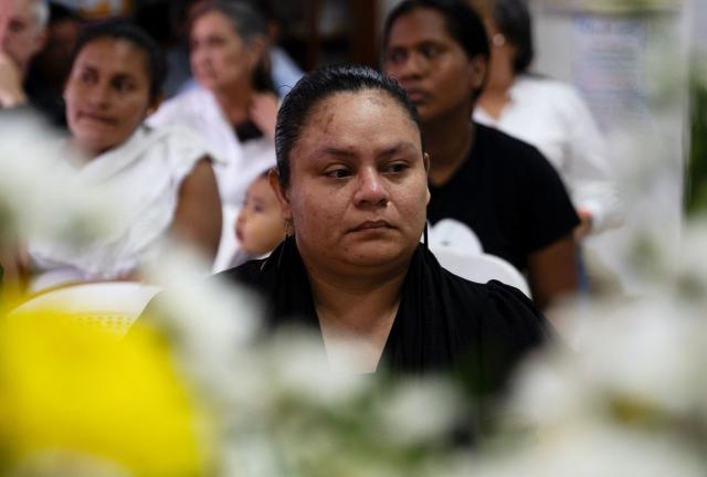 Tininiska Rivera attends a memorial mass for her father, Nicaraguan indigenous leader Broklin Rivera, at San Francisco church in San Jose on June 5, 2026. Rivera, a 73-year-old renowned leader of the Miskito people and former member of congress was arrested in September 2023 by the left-wing government of President Daniel Ortega on charges that were never made public. (Photo by Ezequiel BECERRA / AFP)