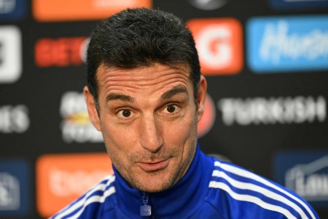 Argentina's head coach Lionel Scaloni speaks during a press conference at Kyle Field in College Station, Texas, on June 5, 2026, the day before a friendly match against Honduras. (Photo by RONALDO SCHEMIDT / AFP)