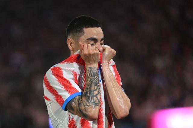 Paraguay's forward #10 Miguel Almiron celebrates scoring his team's first goal during the international friendly football match between Paraguay and Nicaragua at the Defensores del Chaco Stadium in Asuncion on June 5, 2026. (Photo by Daniel DUARTE / AFP)