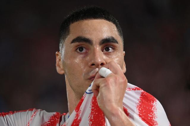Paraguay's forward #10 Miguel Almiron celebrates scoring his team's first goal during the international friendly football match between Paraguay and Nicaragua at the Defensores del Chaco Stadium in Asuncion on June 5, 2026. (Photo by Daniel DUARTE / AFP)