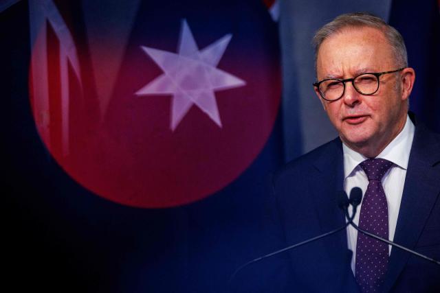 Australia's Prime Minister Anthony Albanese holds a press conference with New Zealand's Prime Minister Christopher Luxon following the annual Australia–New Zealand Leaders' Meeting in Noosa on June 6, 2026. (Photo by Patrick HAMILTON / AFP)