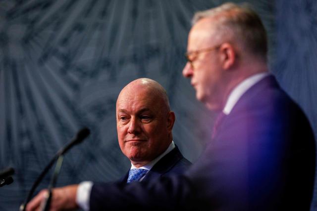 New Zealand's Prime Minister Christopher Luxon (L) and Australia's Prime Minister Anthony Albanese hold a press conference following the annual Australia–New Zealand Leaders' Meeting in Noosa on June 6, 2026. (Photo by Patrick HAMILTON / AFP)