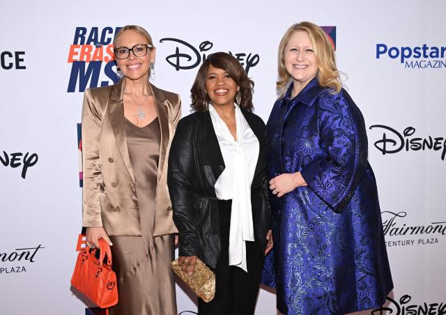 (L/R) Naomi Bulochnikov-Paul, Executive Vice President, Publicity and Head of Communications for Disney Entertainment Television; US actress Chandra Wilson and Debra O'Connell, Chairman of Disney Entertainment Television attend the 33rd Annual Race to Erase MS Gala at the Fairmont Century Plaza in Los Angeles on June 5, 2026. (Photo by LISA O'CONNOR / AFP)