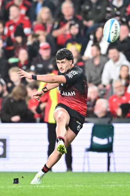 Crusaders' Taha Kemara kicks at the posts during the Super Rugby Pacific Quarter final match between the Canterbury Crusaders and Blues at One New Zealand Stadium in Christchurch on June 6, 2026. (Photo by Sanka VIDANAGAMA / AFP)