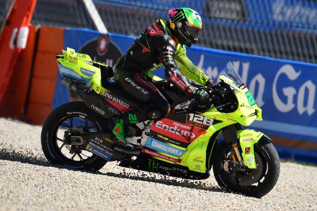 Team Pertamina Enduro VR46 Racing Team's Franco Morbidelli drives off the race track during the Free Practice 2 session at the Balaton Park Circuit in Balatonfokajar, Hungary, on June 6, 2026, ahead of the Hungarian Motorcycle MotoGP Grand Prix. (Photo by Ferenc ISZA / AFP)